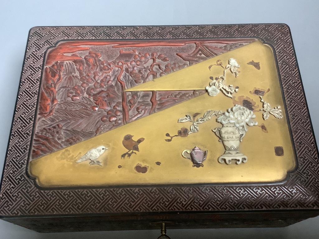 A Japanese lacquer and Shibayama style box